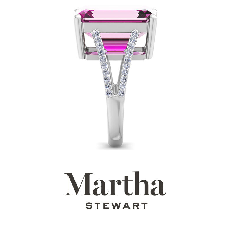 Martha Stewart 10 1/4ctw. Emerald Cut Pink Sapphire & Lab Grown Diamond Ring In Sterling Silver image number null